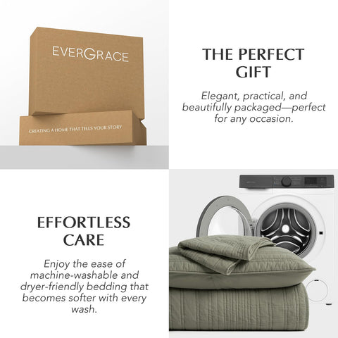 Olive-green Evergracehome quilt elevates a modern bedroom setup