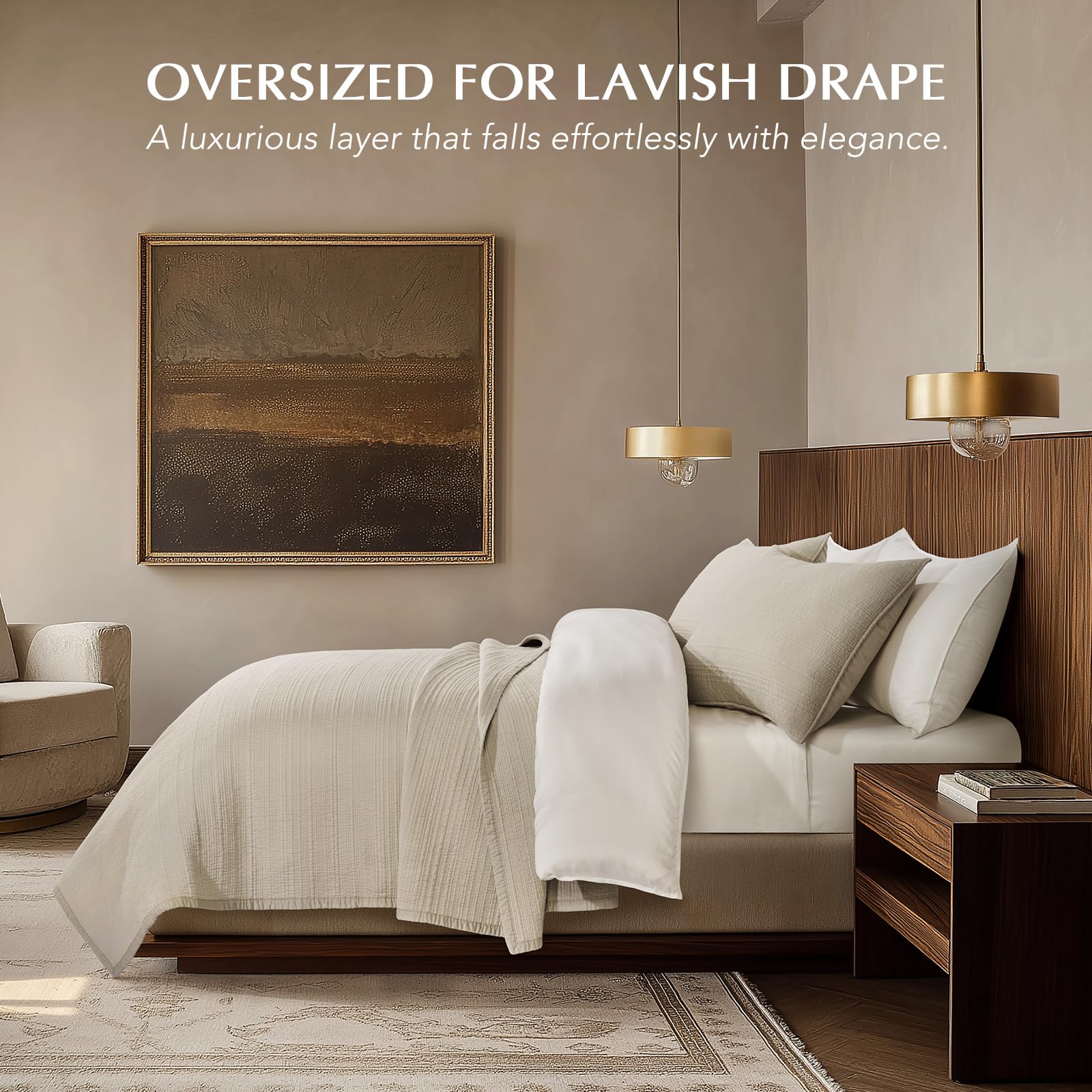 Evergracehome Channel Stitch queen quilt draped for a polished bedroom look.