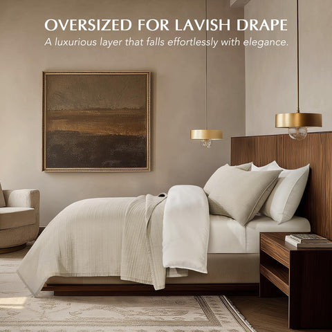 Evergracehome Channel Stitch queen quilt draped for a polished bedroom look.