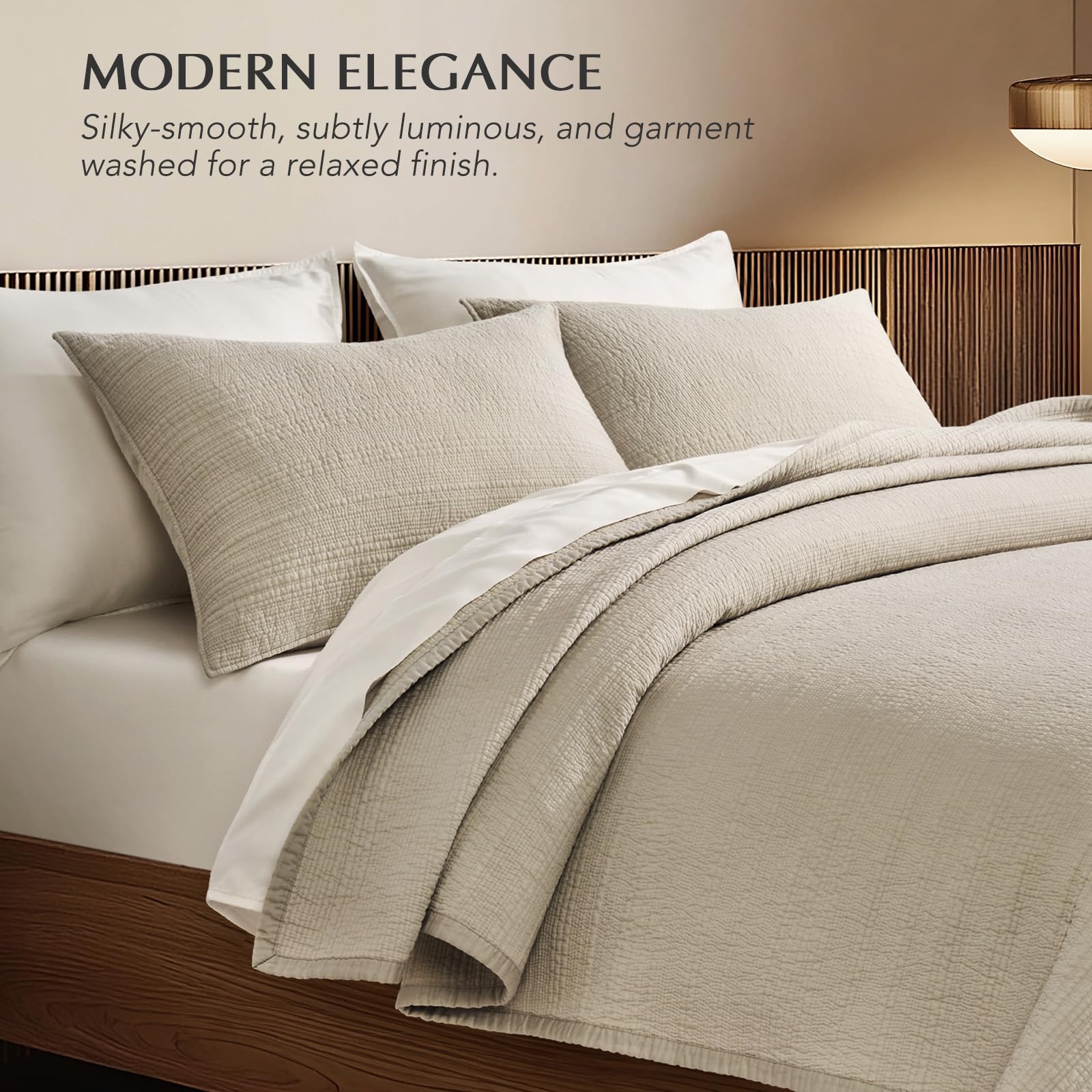 Shams from EVERGRACEHOME Channel Stitch King Quilt set in parchment for a cohesive look