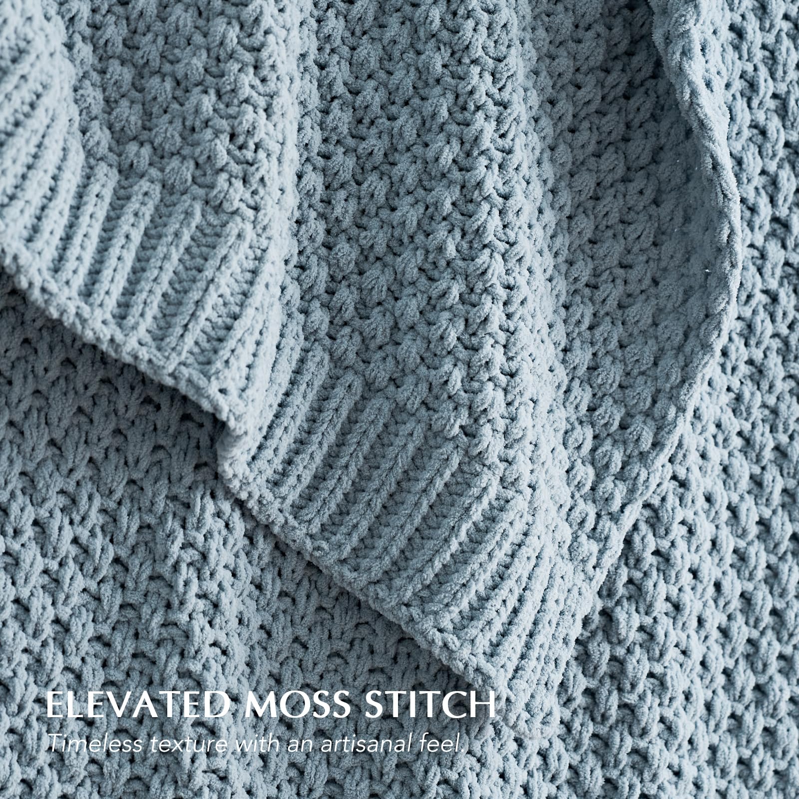 Evergracehome moss-stitch throw at bed end for added layering