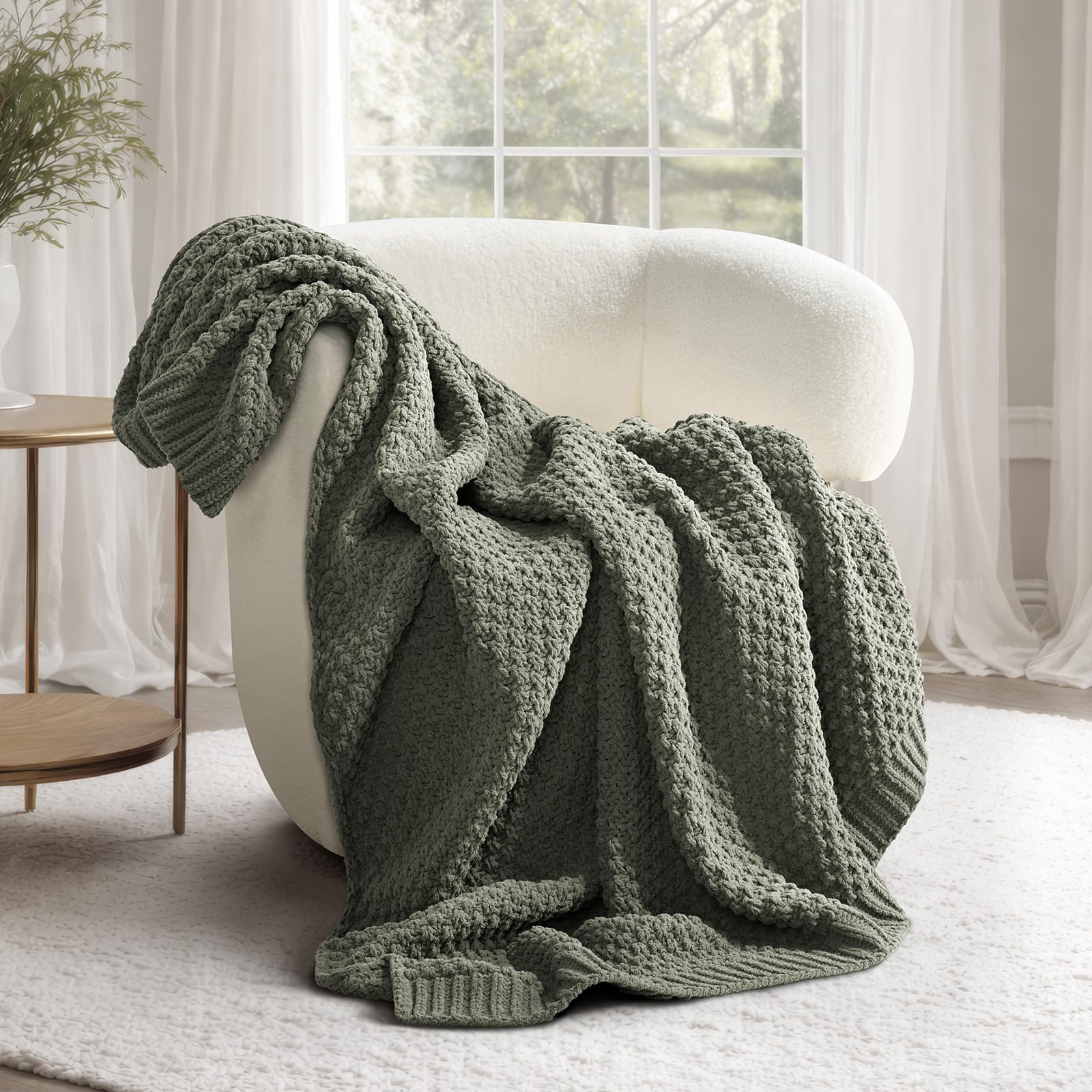 EVERGRACEHOME chunky-chenille-knit-throw on sofa adds inviting texture and warmth