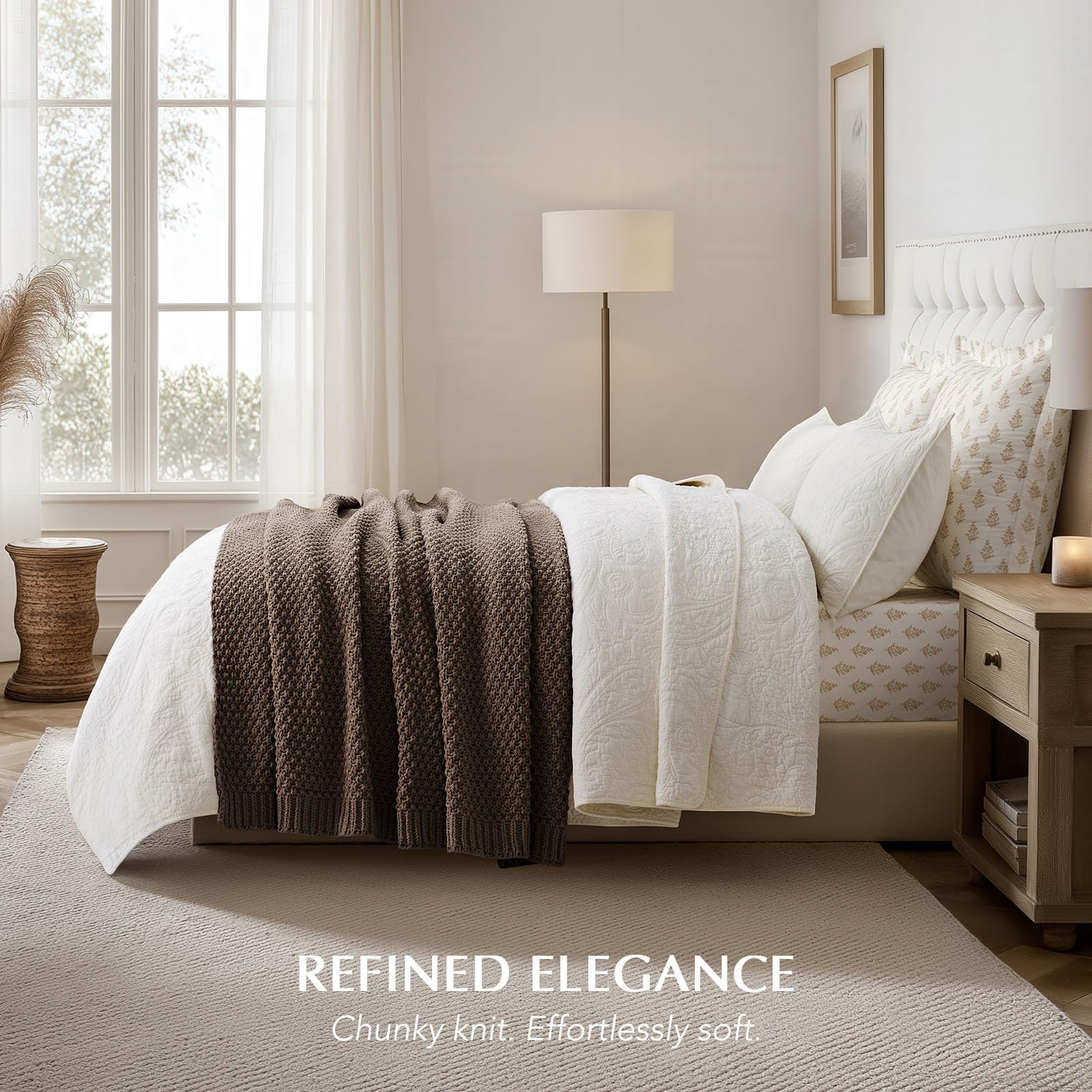 EVERGRACEHOME cocoa brown throw draped over bed for cozy decor