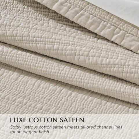Evergracehome Channel Stitch quilt surface highlights satin-like cotton sateen glow.