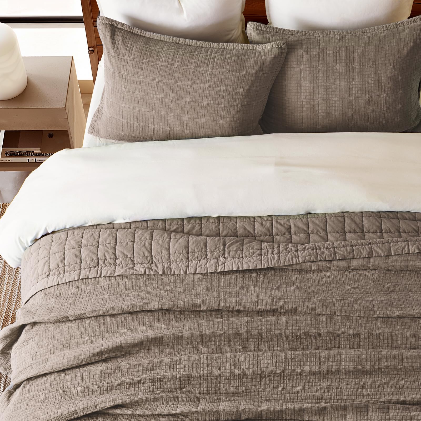 Evergracehome front crushed-squares design highlights textured style for a cozy, modern bed.