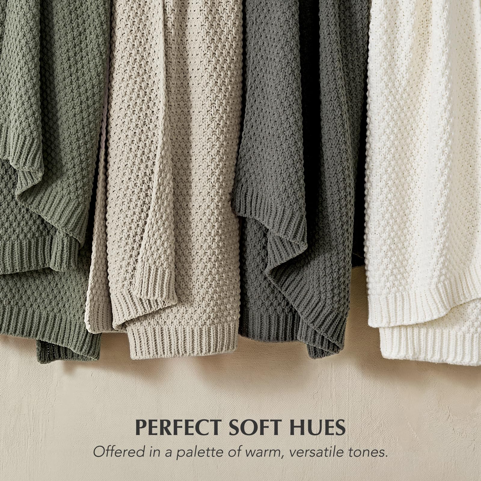 EVERGRACEHOME machine washable chenille throw demonstrates easy care.