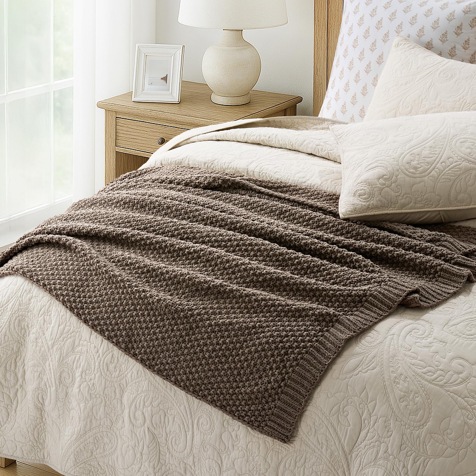 EVERGRACEHOME mocha brown chenille throw complements living spaces with rich color.