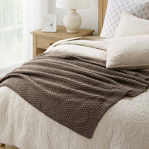 EVERGRACEHOME mocha brown chenille throw complements living spaces with rich color.