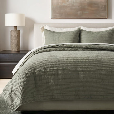 Evergracehome modern lines quilt in olive green with clean coverlet styling and soft texture