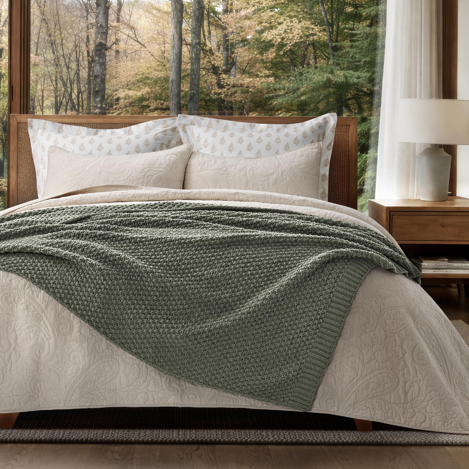 EVERGRACEHOME moss stitch blanket displays dimensional pattern and refined style.