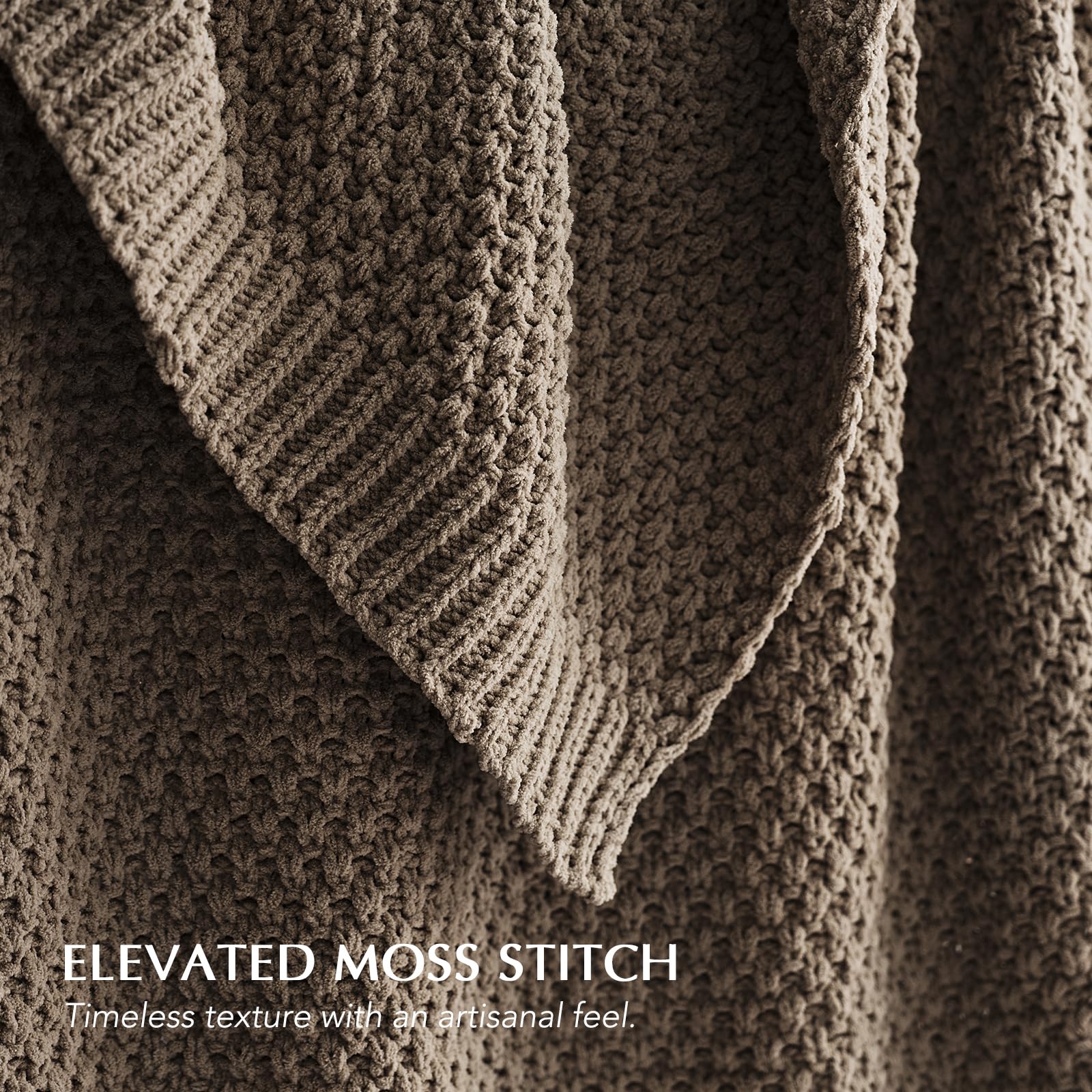 EVERGRACEHOME moss stitch detail throw highlights dimensional knit texture for luxurious layering.