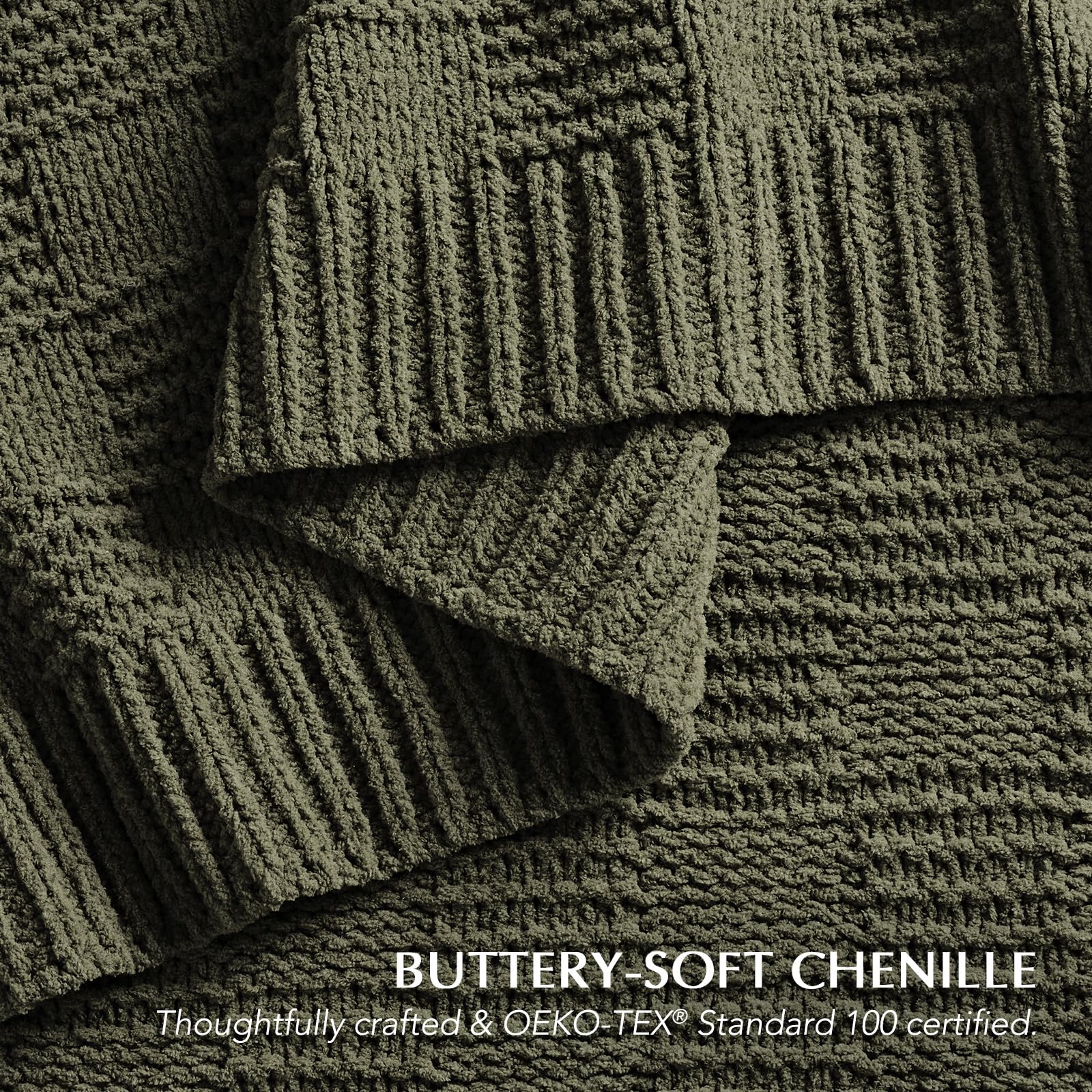 Evergracehome olive-green throw color detail enhances versatile decor.