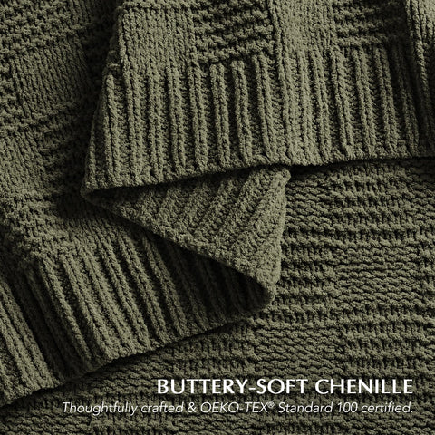 Evergracehome olive-green throw color detail enhances versatile decor.
