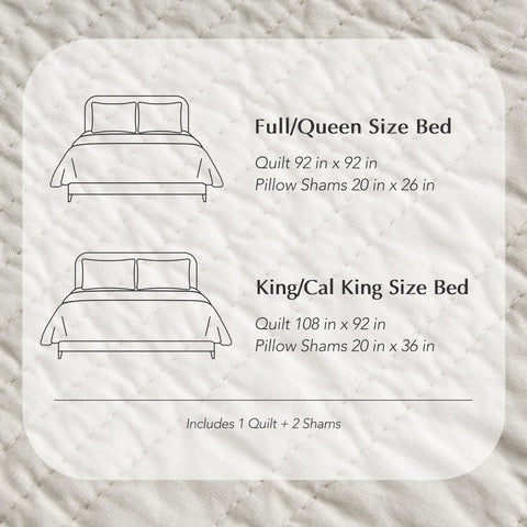 EVERGRACEHOME Queen quilt measures 92 by 92 inches with two shams.