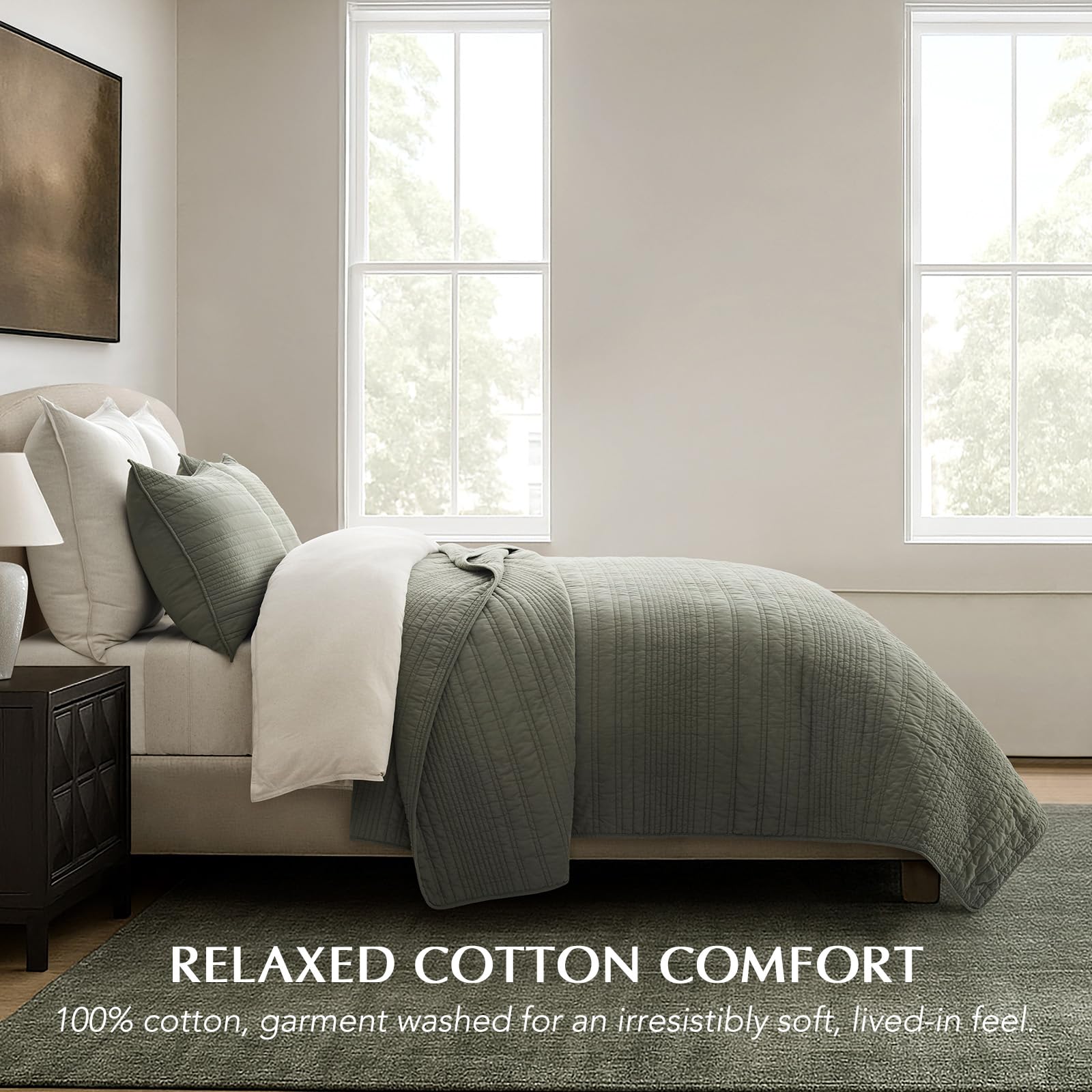Close-up of refined stitching on Evergracehome quilt for subtle texture