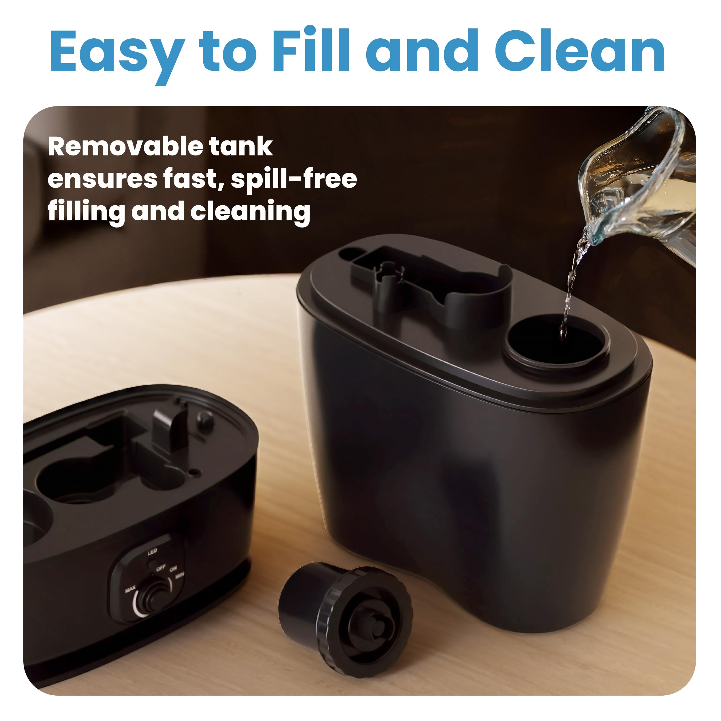 Everlasting Comfort humidifier with 360° nozzle for even moisture distribution.