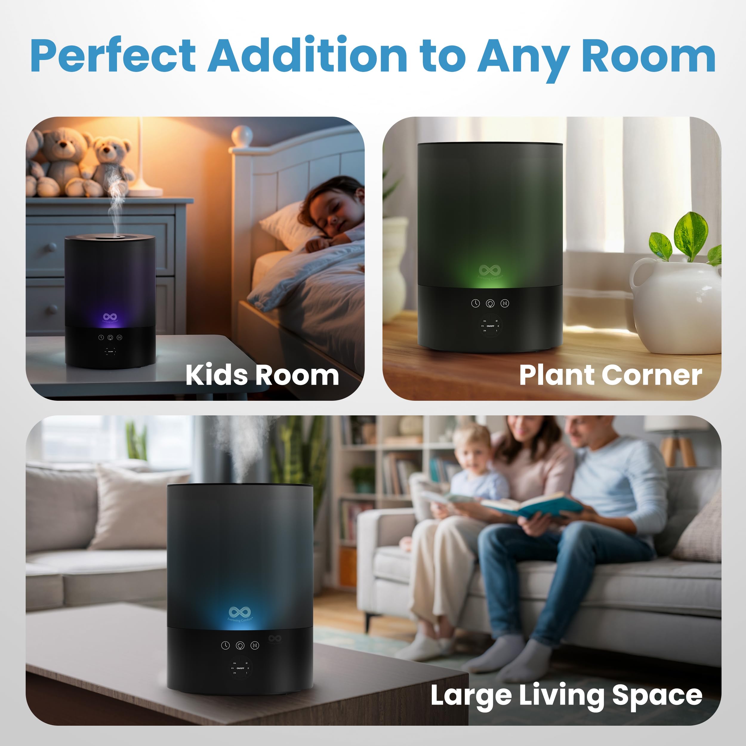Everlasting Comfort bedroom humidifier creates a comfortable environment for restful sleep.