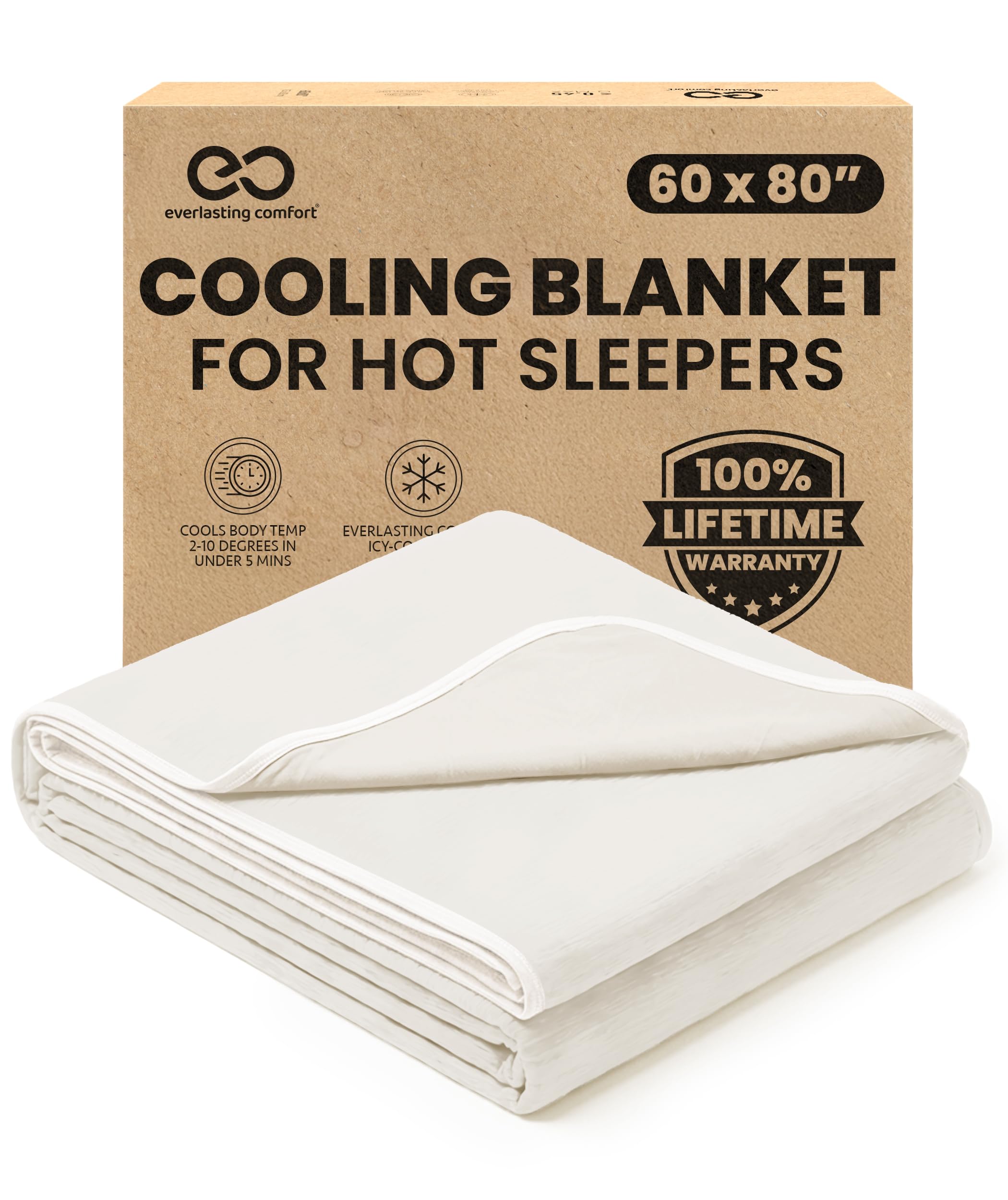 Everlasting Comfort cooling blanket folded neatly on a bed for cooling comfort