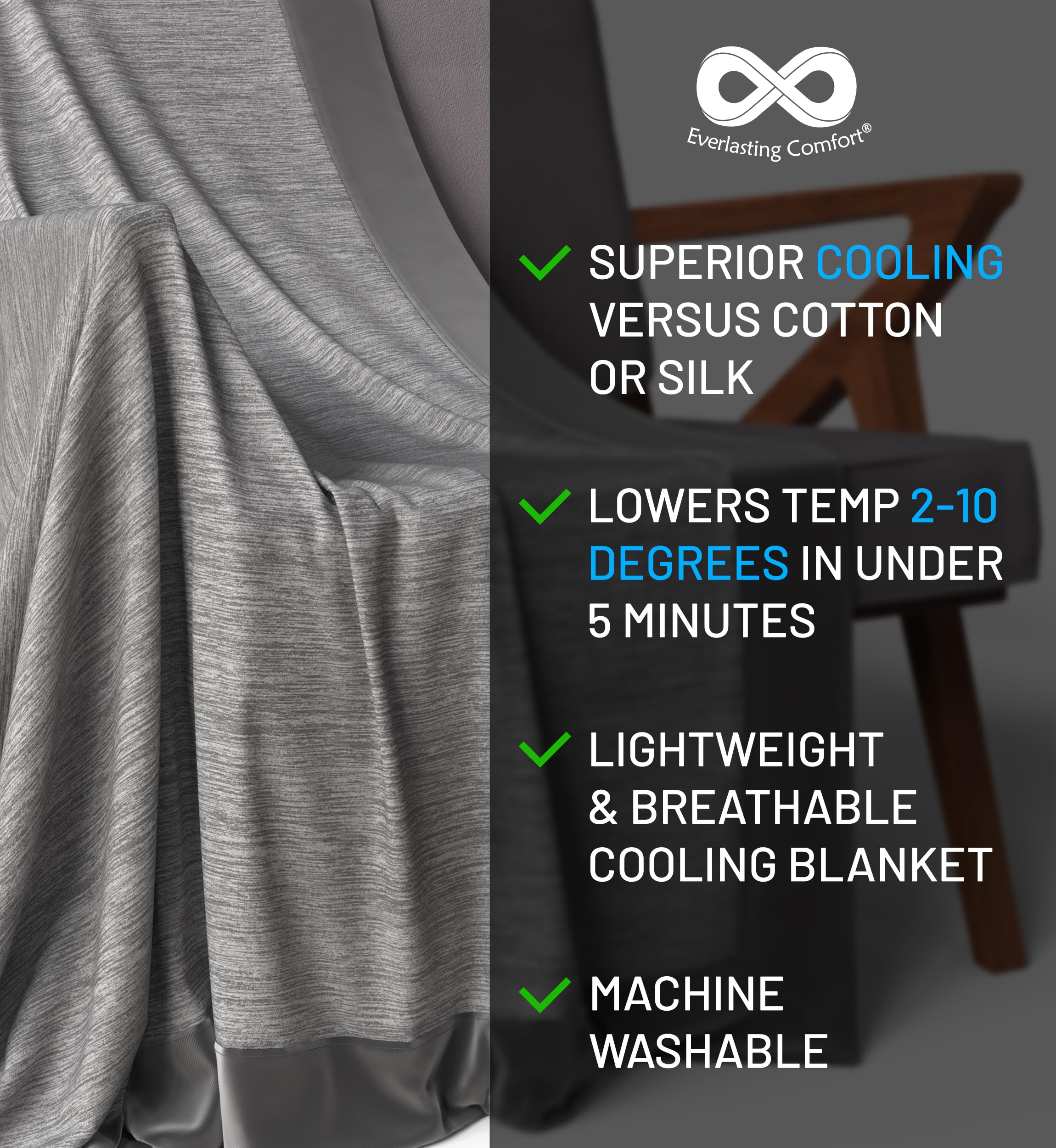 Everlasting Comfort dual-sided icy cool fibers highlight cooling side for hot sleepers