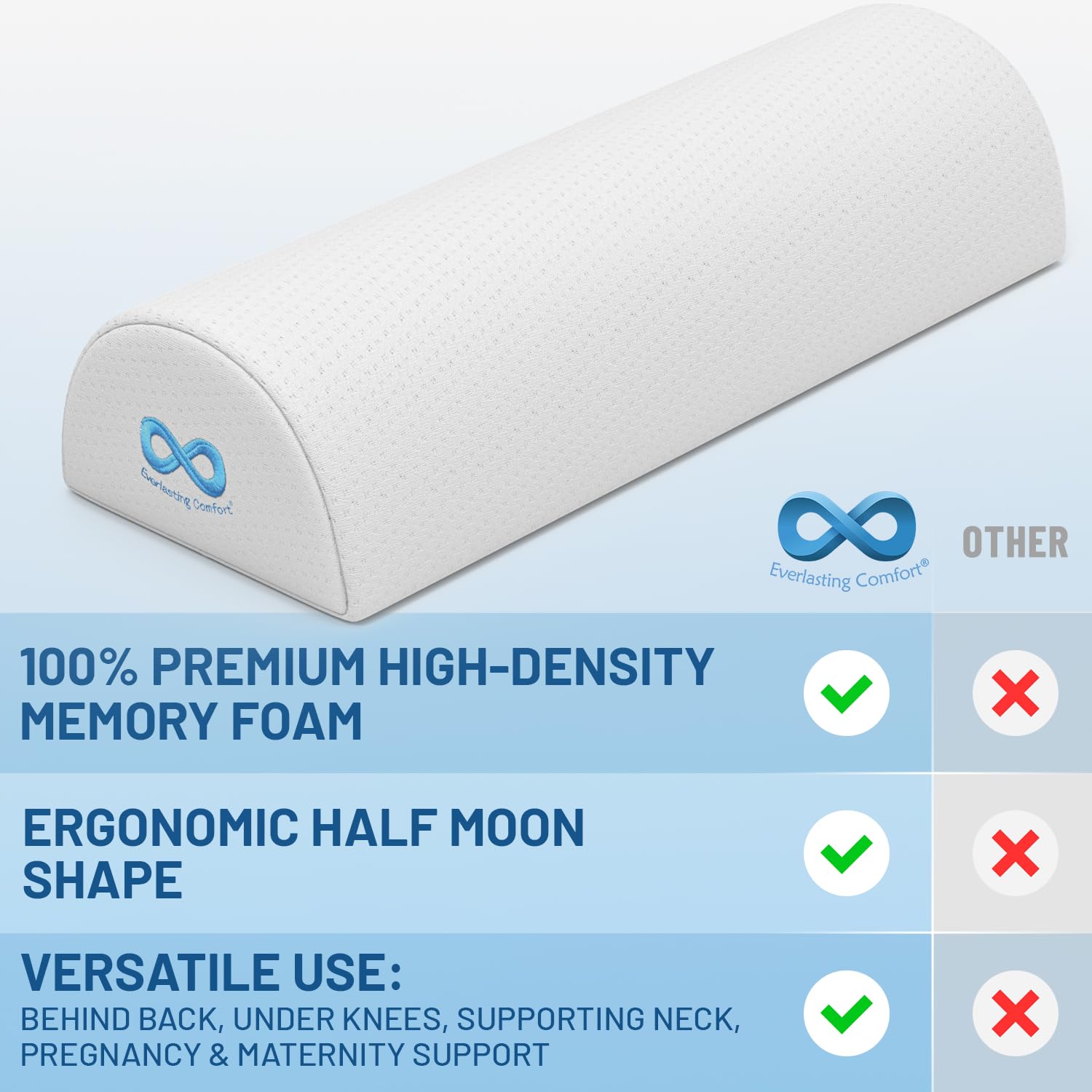 Everlasting Comfort half-moon pillow cushions hips and lower back for improved alignment