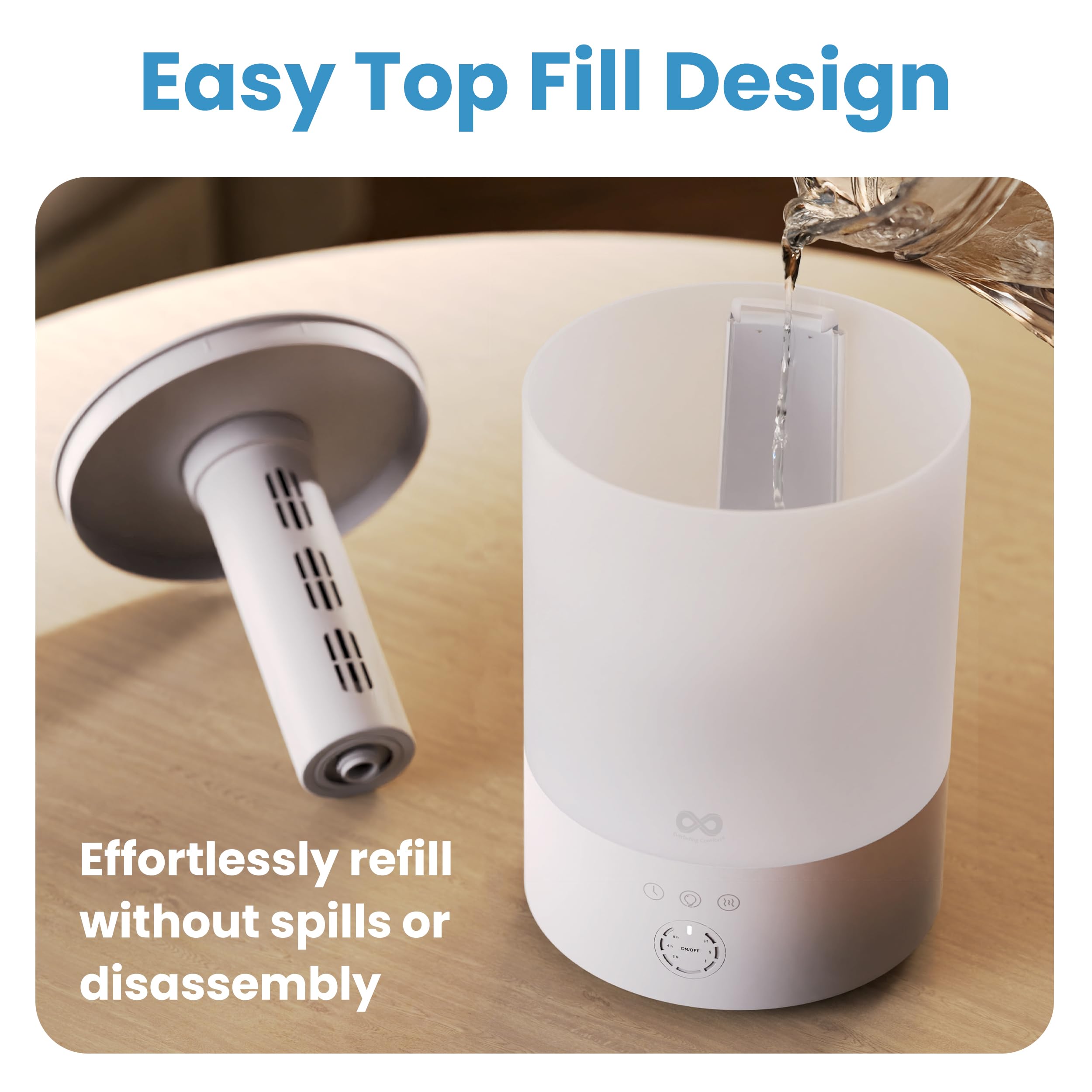 Everlasting Comfort humidifier timer options: 2/4/8 hours
