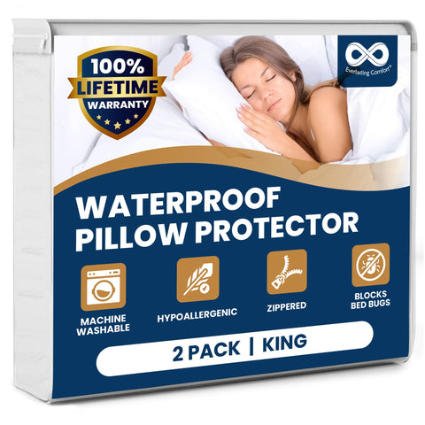 Everlasting Comfort king pillow protector with zipper provides 360-degree protection against spills.