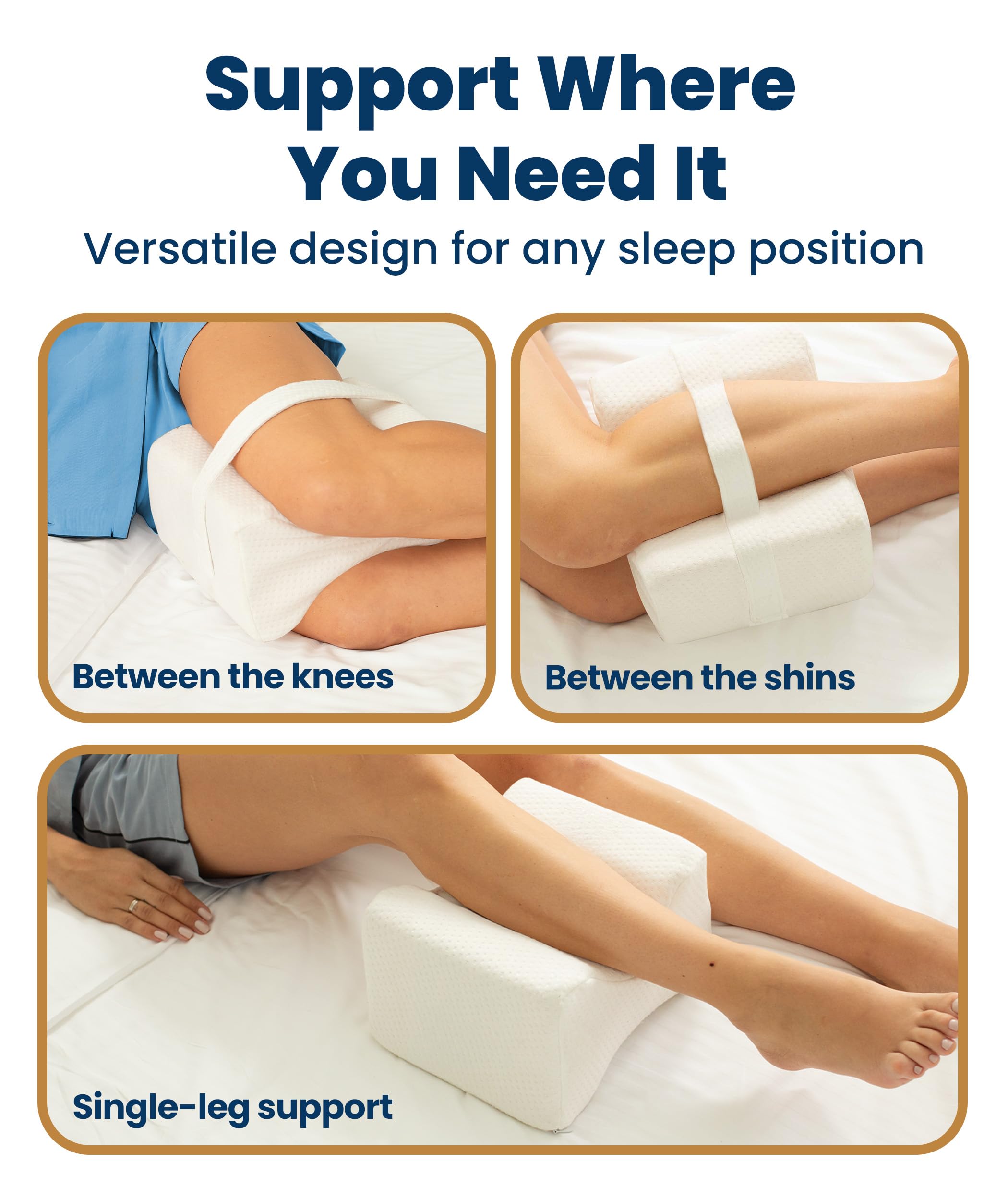 Everlasting Comfort knee pillow dual-concave design cradles knees and reduces tension
