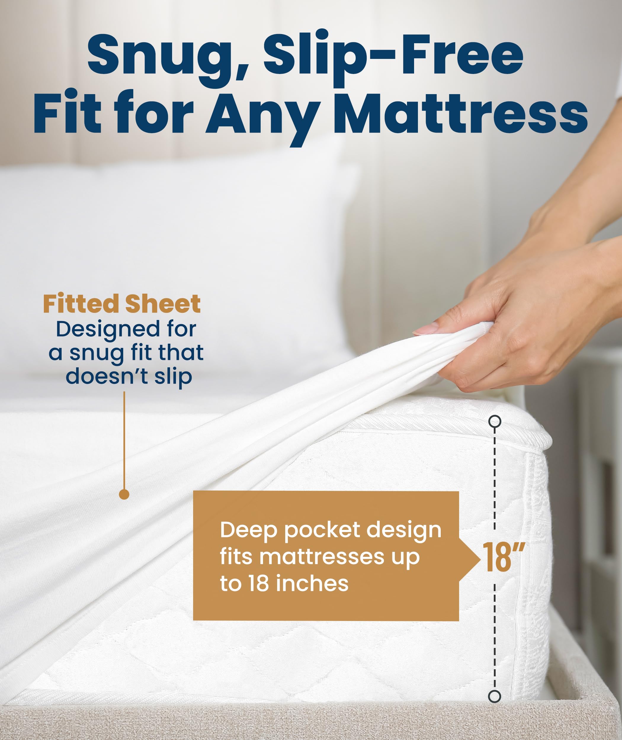 Everlasting Comfort 18 inch deep pocket design keeps protector securely in place.