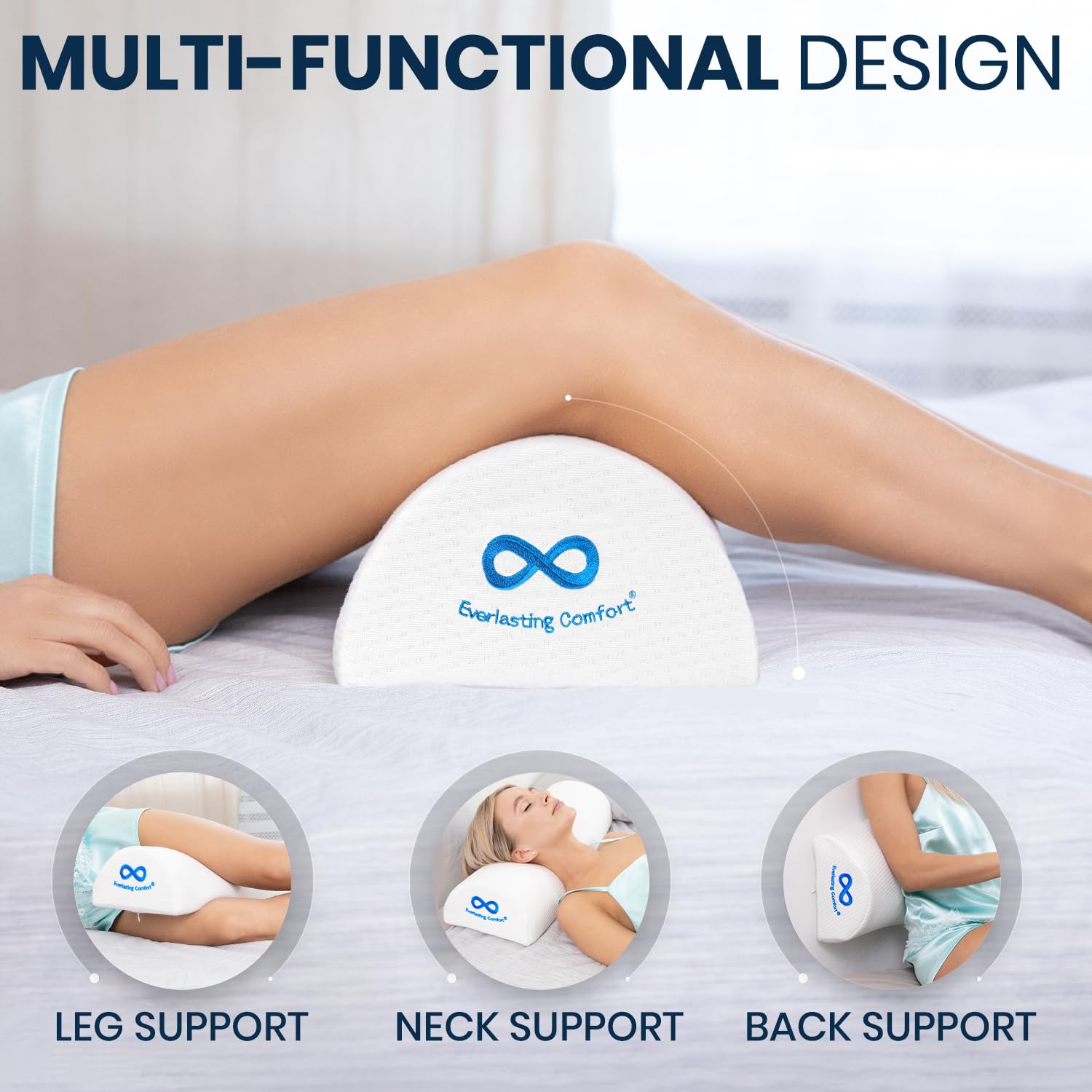 Everlasting Comfort memory foam knee pillow maintains shape for consistent support
