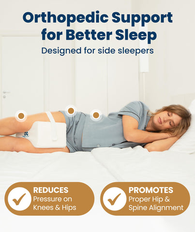 Everlasting Comfort memory foam knee pillow supporting both legs for stability