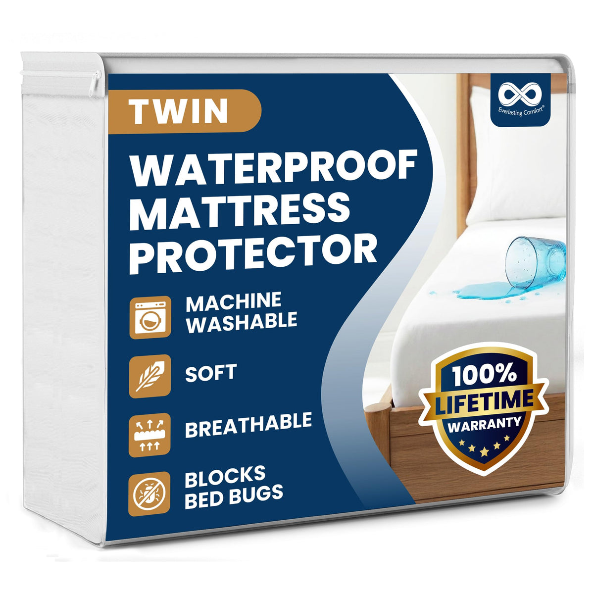 Everlasting Comfort waterproof twin mattress protector guards spills for restful sleep.
