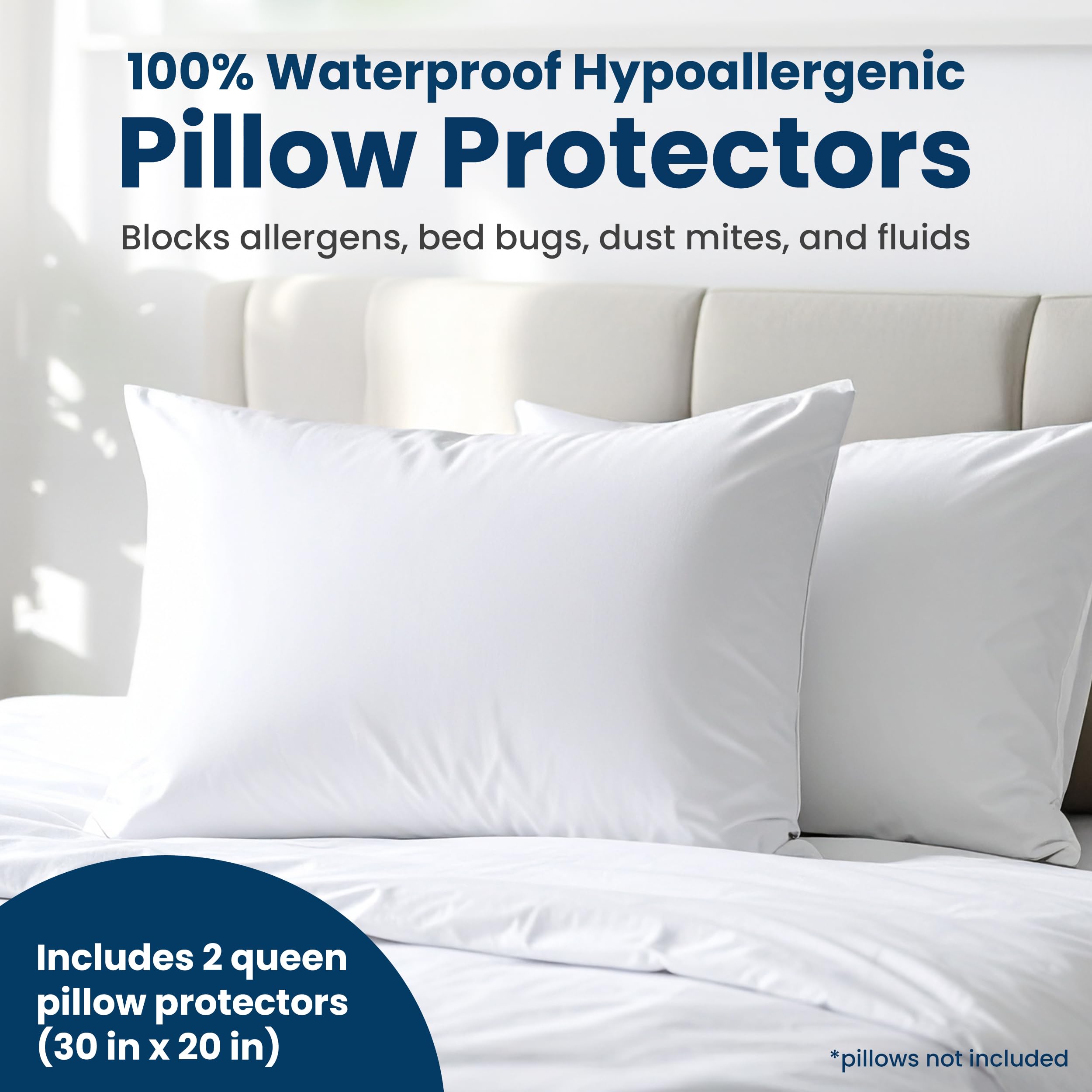 Everlasting Comfort stain-resistant white pillow protector guards against spills.