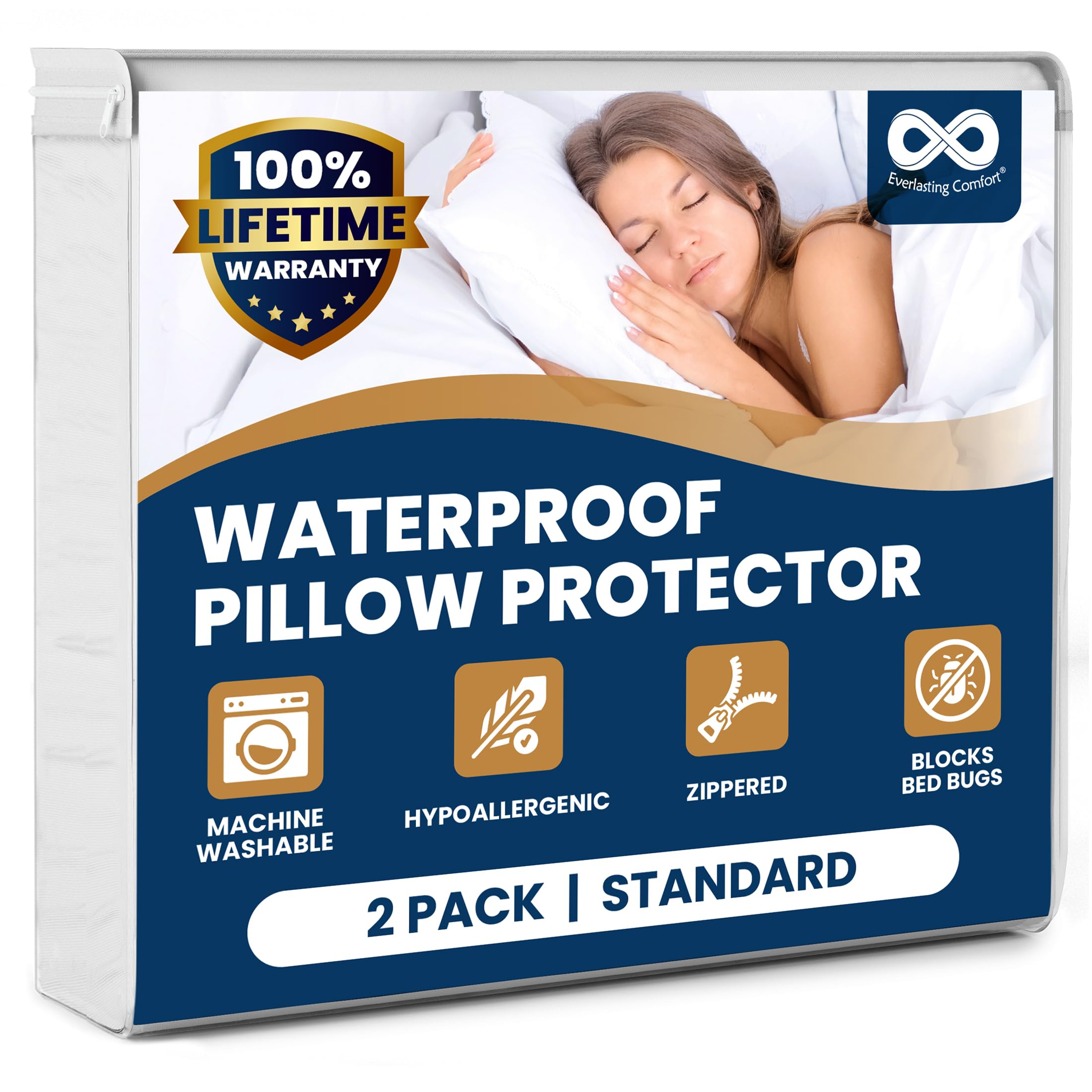 Everlasting Comfort waterproof pillow protector with zipper keeps 21x27 pillows dry