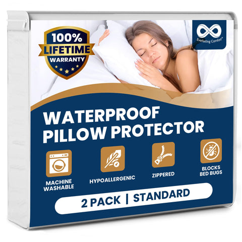 Everlasting Comfort waterproof pillow protector with zipper keeps 21x27 pillows dry