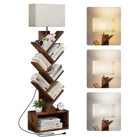 Evermagin 6-tier tree bookshelf with built-in light for easy nighttime reading.
