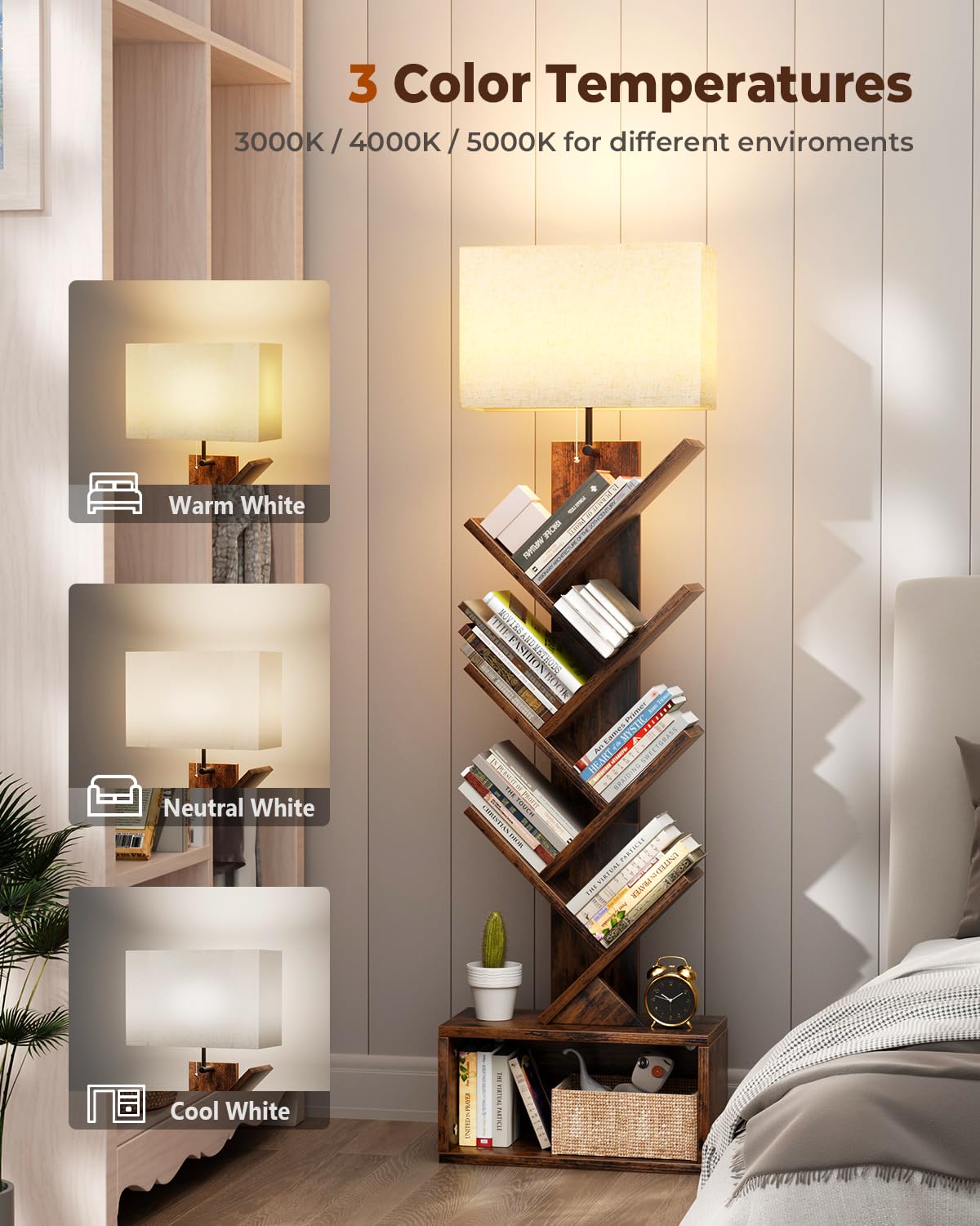 Evermagin rustic tree-inspired shelving adds stylish storage without crowding the room.