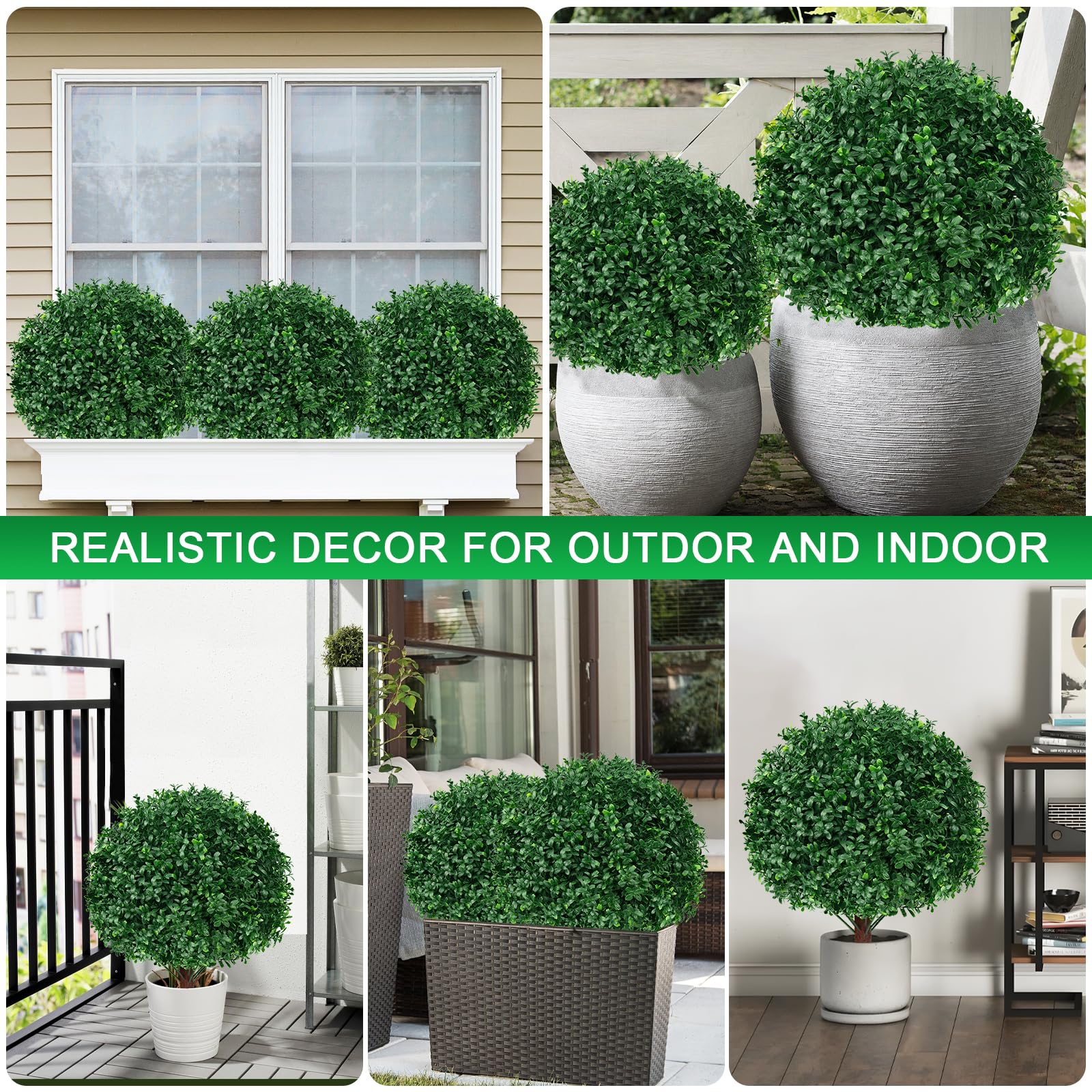 EverNature topiary on a porch creates welcoming symmetry for exterior décor