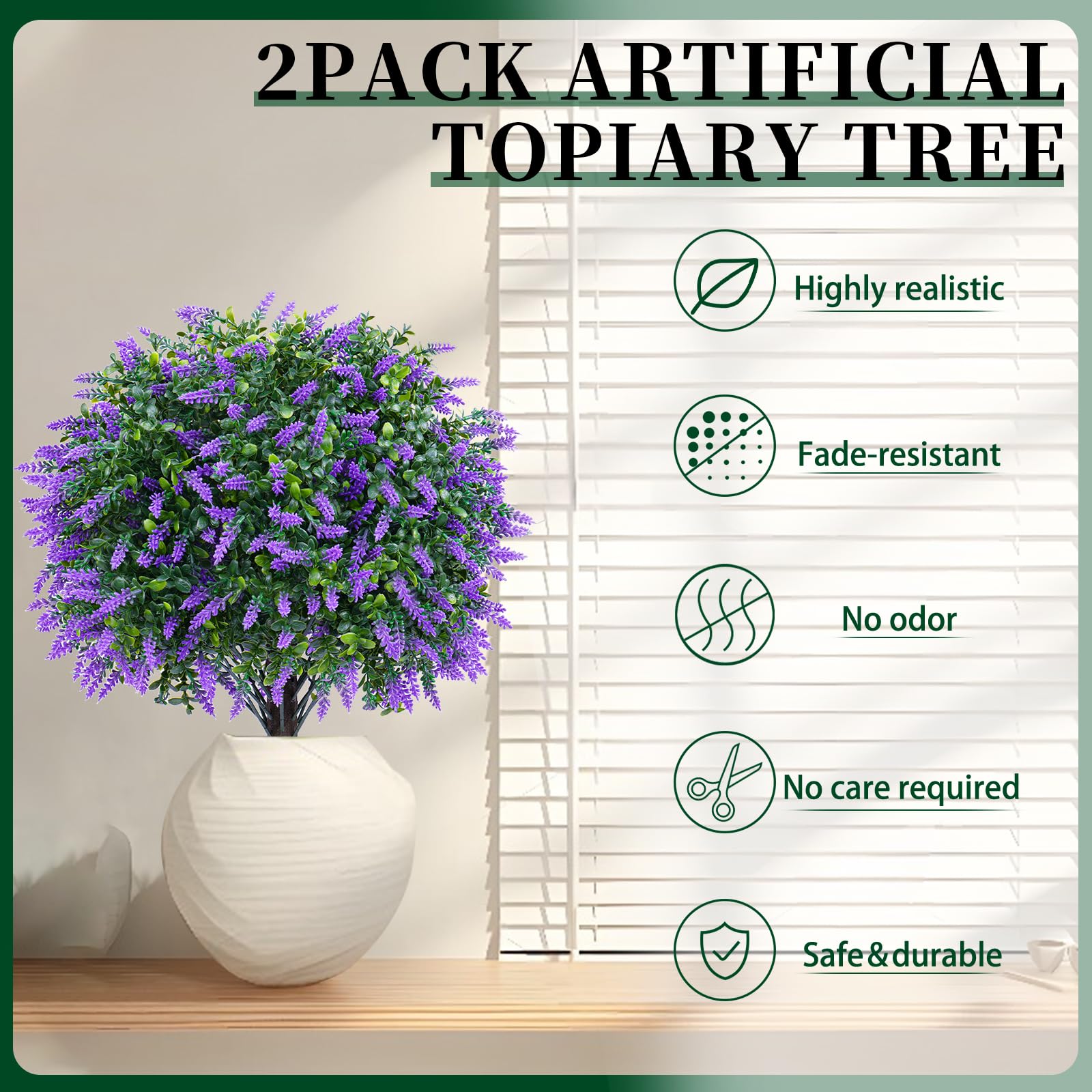 EverNature artificial lavender topiary leaves UV protection maintains vibrant color
