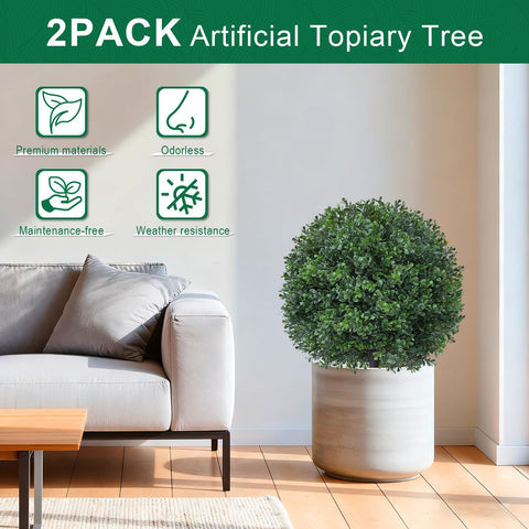 EverNature boxwood topiary ball with ground spike for easy install.