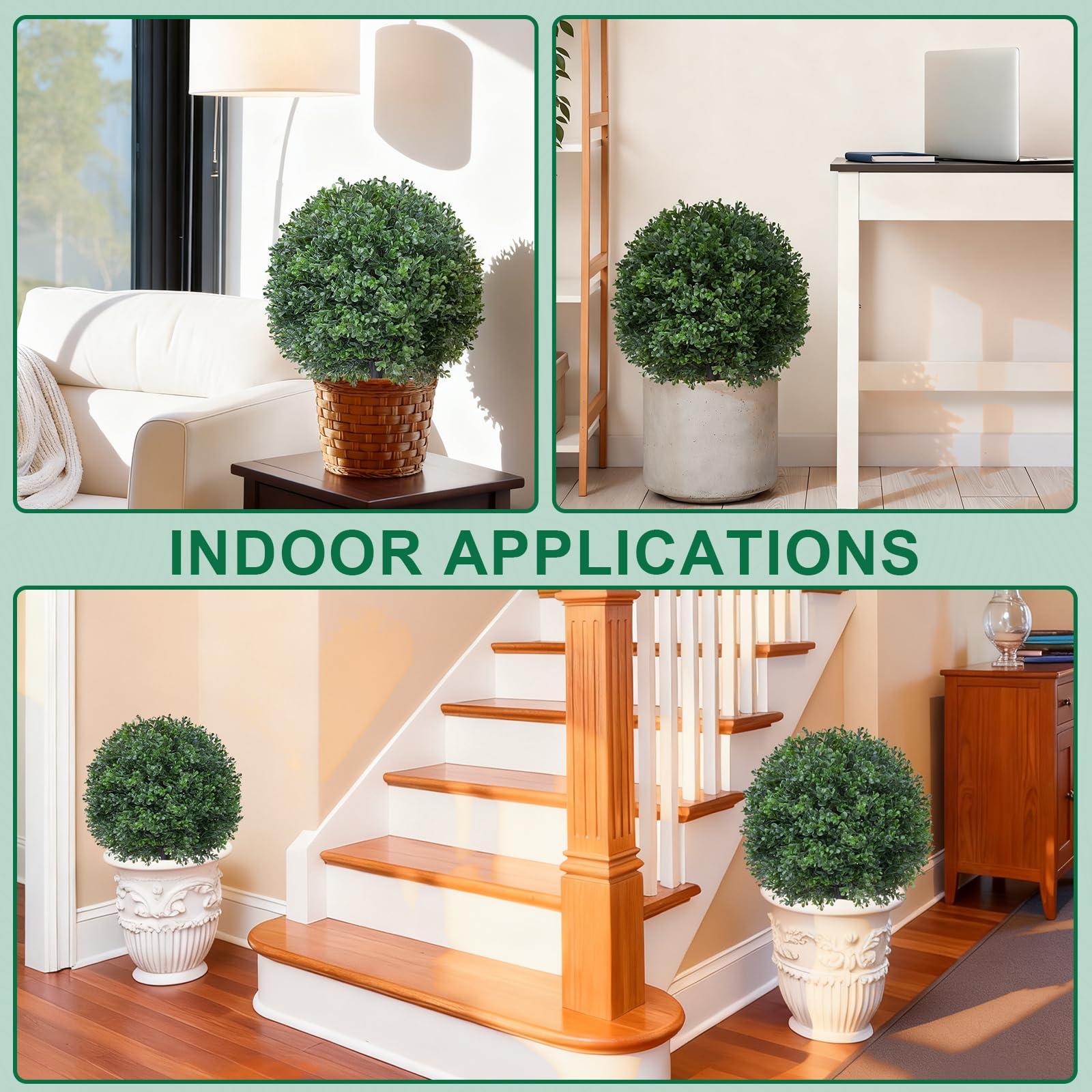 EverNature outdoor indoor decor topiary ball in modern planters.