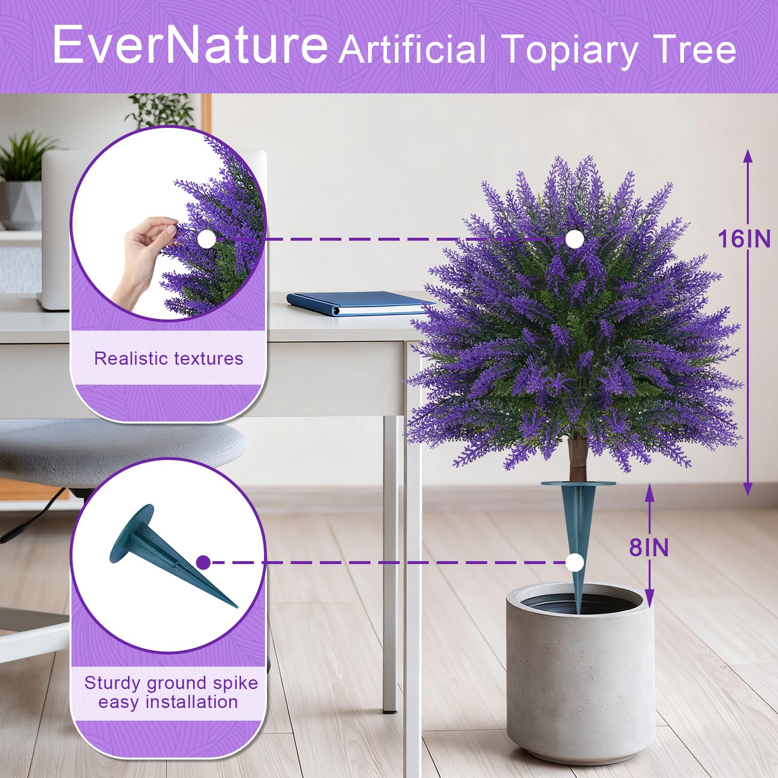 EverNature topiary ball detailed leaves showing lifelike veining for porch decor.