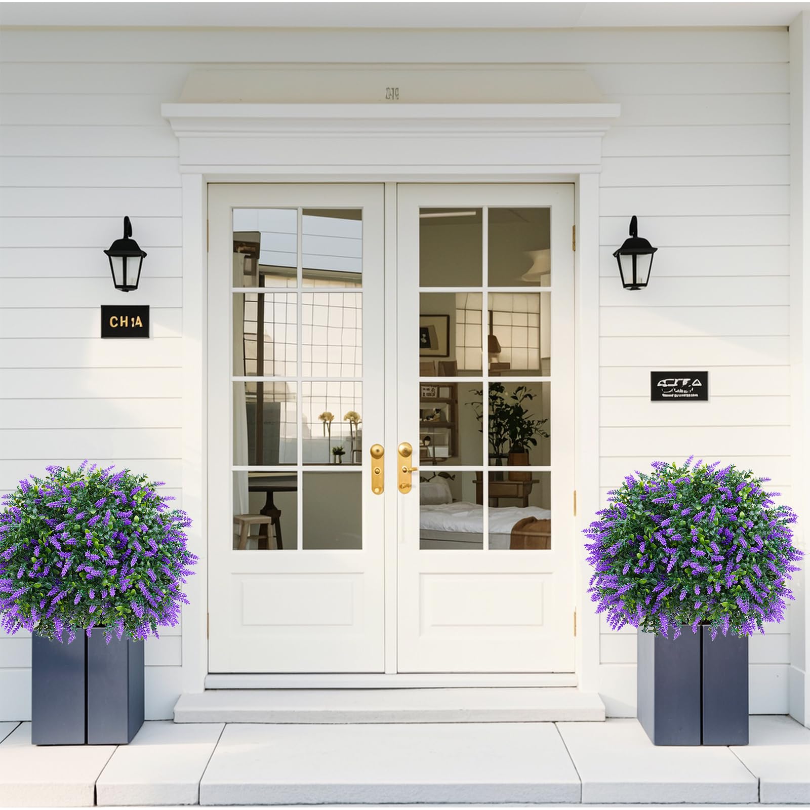 EverNature topiary pairs create symmetrical wedding or entryway decor