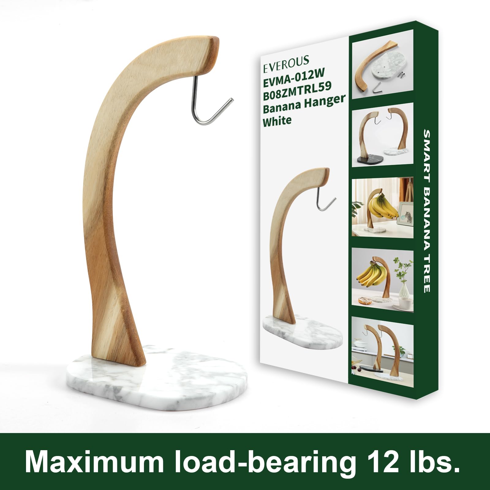Everous banana hanger wooden stand supports long bananas without tipping