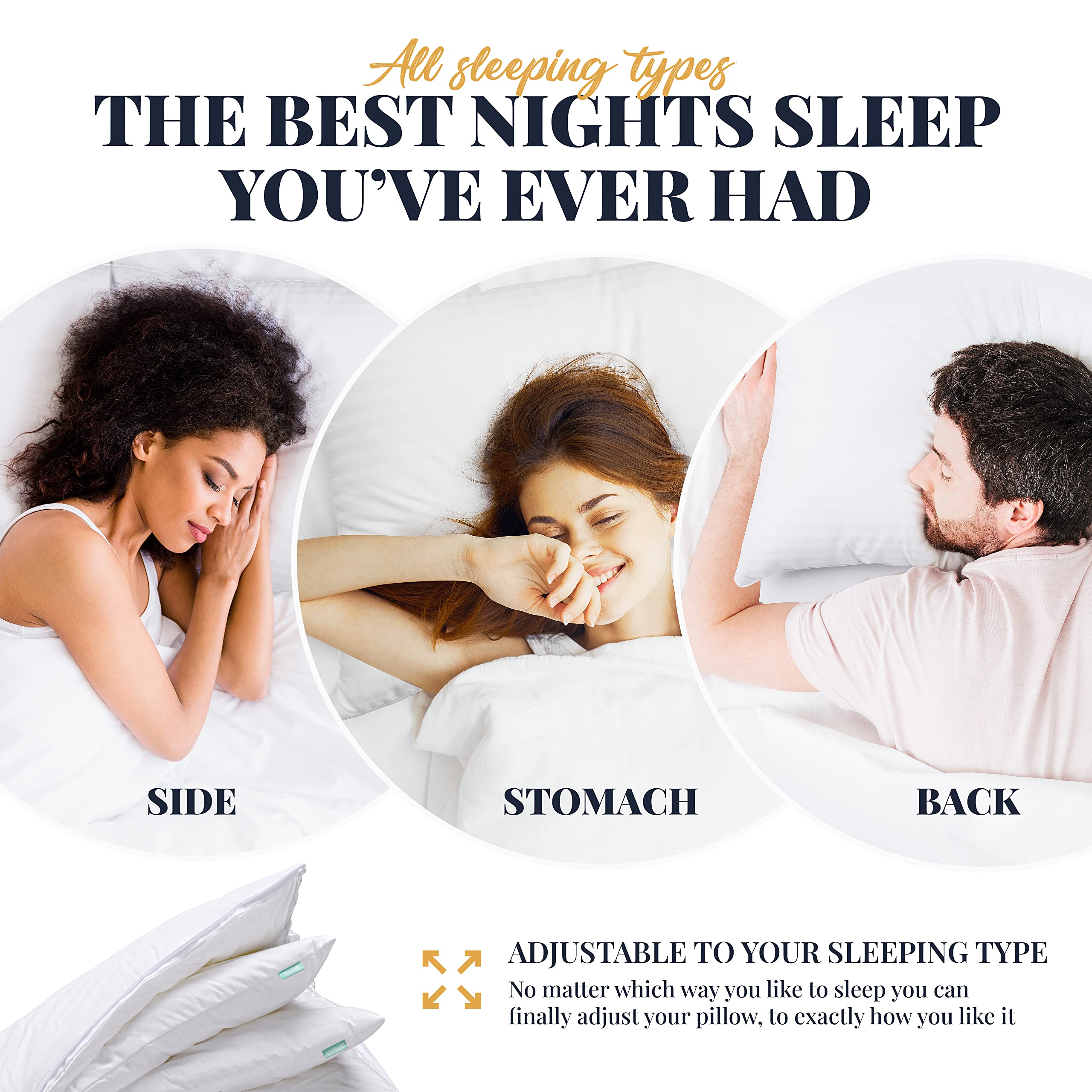 EverSnug adjustable layer pillow back view illustrates even spinal alignment across sleeps.
