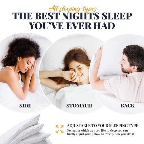 EverSnug adjustable layer pillow back view illustrates even spinal alignment across sleeps.