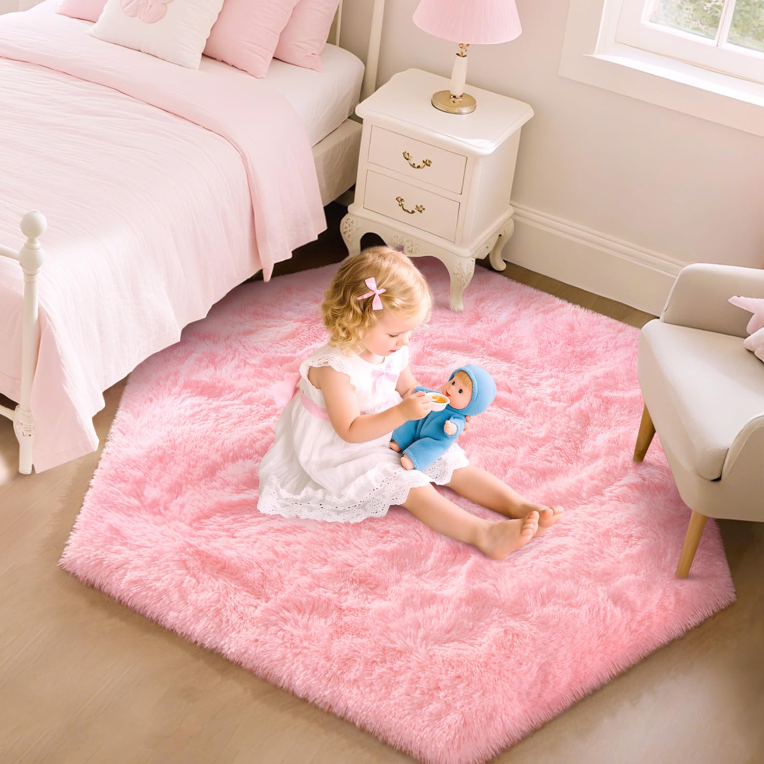 EVOIONOS pink hexagon rug in teen bedroom blends comfort with style