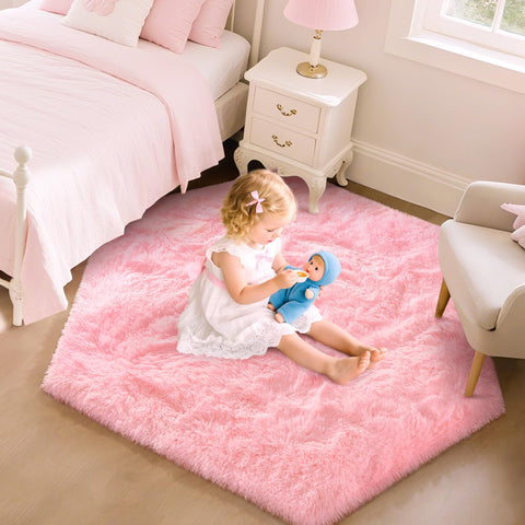 EVOIONOS pink hexagon rug in teen bedroom blends comfort with style
