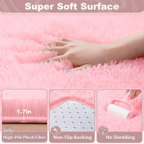EVOIONOS pink hexagon rug in kids room provides soft warmth on hardwood floors