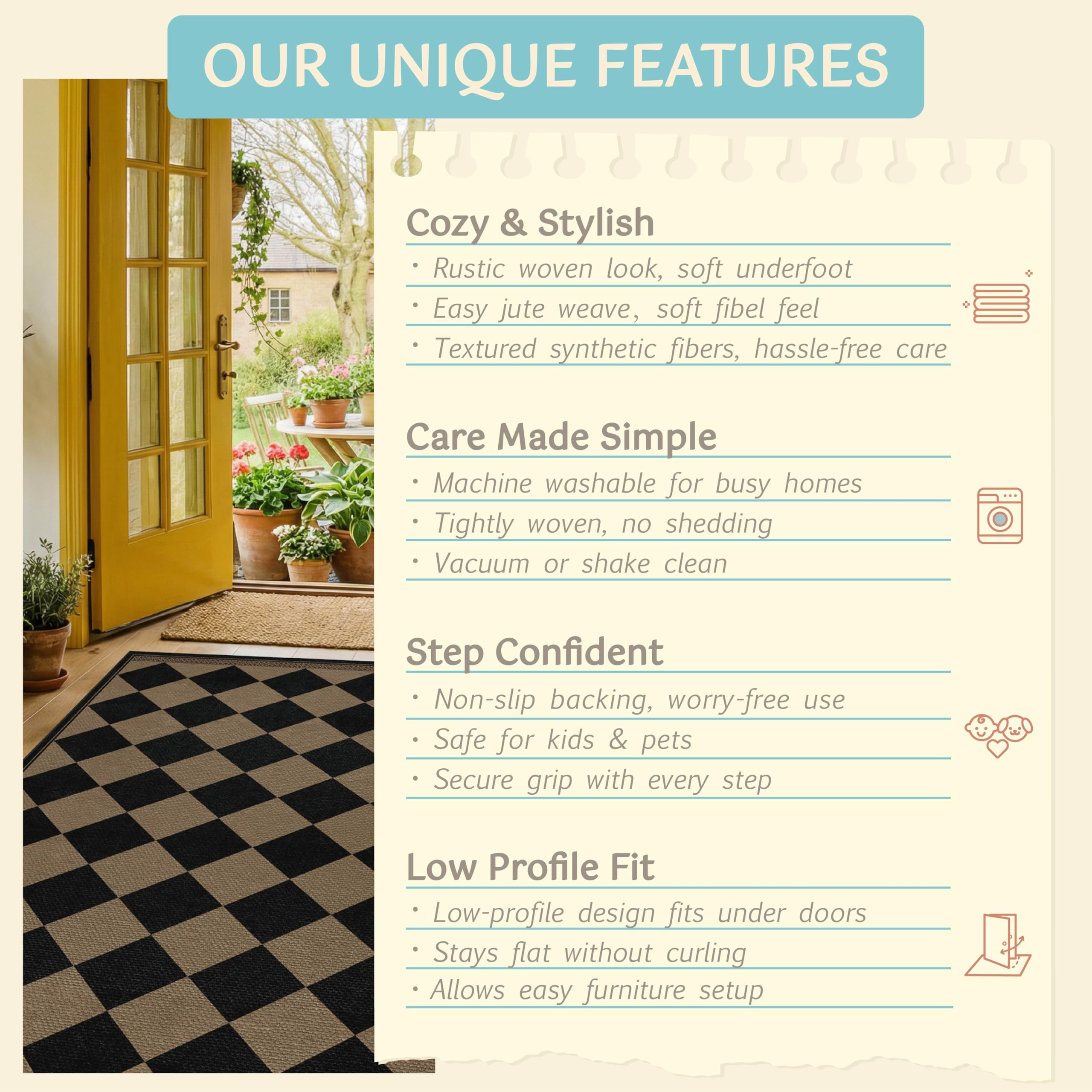 Evyhood Easy Jute Rug 3x5 boho-border edge adds subtle texture.