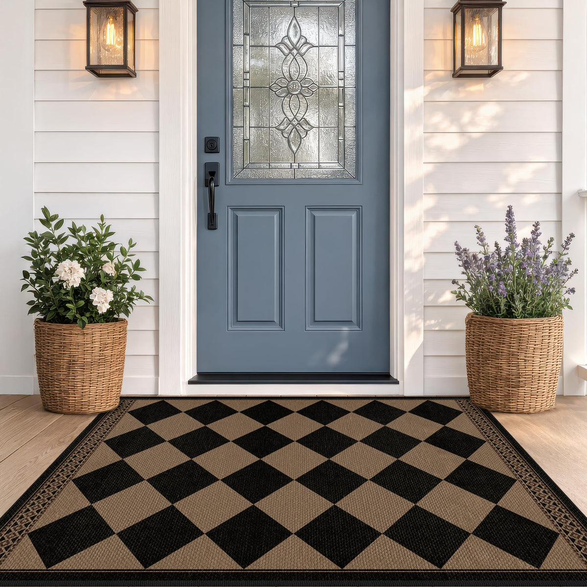 Evyhood Easy Jute Rug 3x5 checkerboard patio, durable and washable for outdoor use.